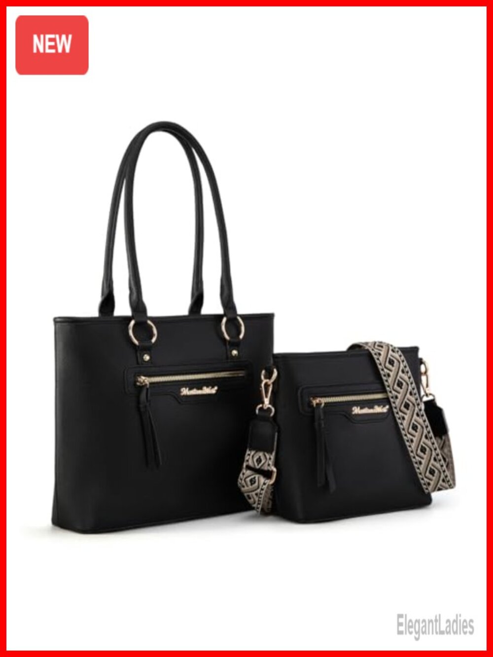 Vegan Leather Tote and Crossbody Bag Set with Guitar Strap